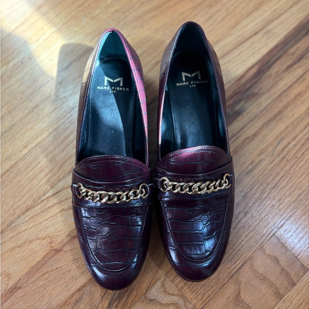 Marc Fisher Croc-Embossed Loafers with Gold Detail